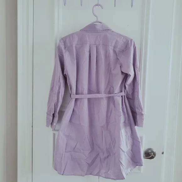 New American Apparel Belted Chamblay Lilac Shirt Dress - Picture 13 of 14